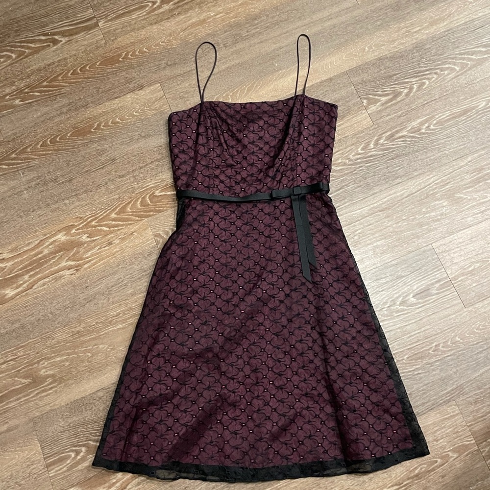 silk lace dress with bow pink and black -laundry